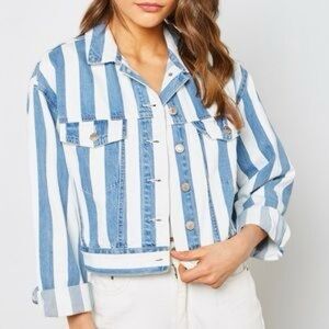 Forever21 White Striped Denim Jacket